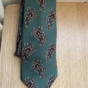 Dior Green and Red Paisley Silk Tie